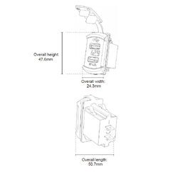 2x USB zásuvka "Rocker" s voltmetrem, červená