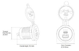 USB QC3.0 + USB-C zásuvka 12/24V