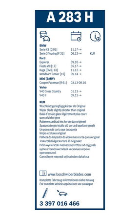 Zadní stěrač FORD Mondeo V Turnier [15] r.v. 2014->, BOSCH A283H 280mm