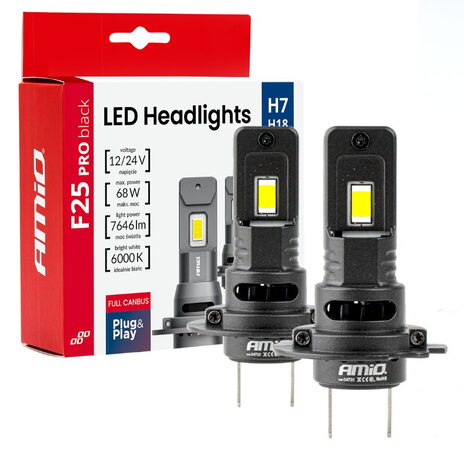 LED autožárovky F25 PRO BLACK H7 H18 bílá Canbus, 12/24V, 68W, 7646 lm - 2 ks