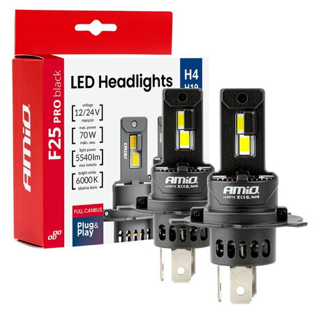 LED autožárovky F25 PRO BLACK H4 H19 bílá Canbus, 12/24V, 70W, 5540 lm - 2 ks