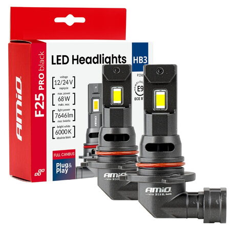 LED autožárovky F25 PRO BLACK HB3 bílá Canbus, 12/24V, 68W, 7646 lm - 2 ks