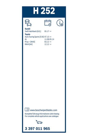 Zadní stěrač TOYOTA RAV4 [A4] r.v. 2012->, BOSCH H252 250mm