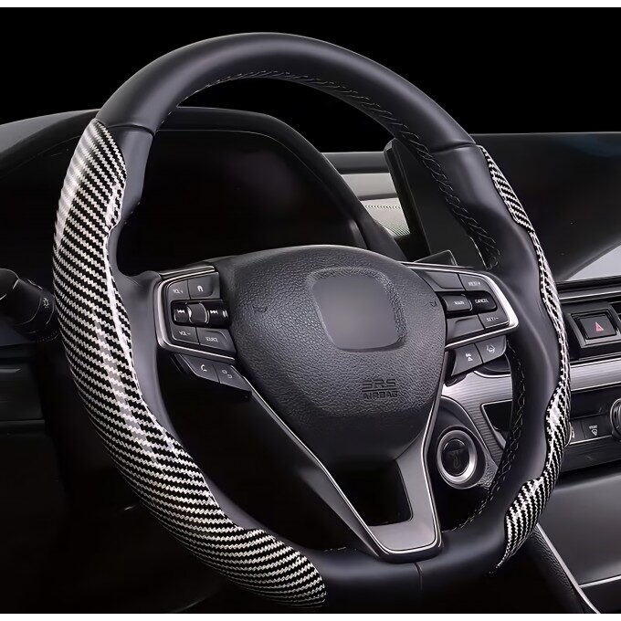 Potah na volant dvoudílný carbon stříbrno-černý 37-39cm