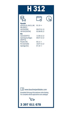 Zadní stěrač KIA Picanto [TA] r.v. 2011-2017, BOSCH 300 mm