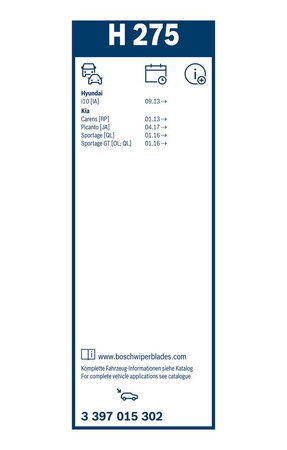Zadní stěrač KIA Picanto [JA] r.v. 2017->, BOSCH 275 mm