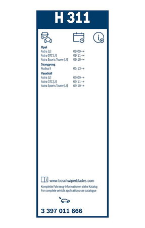 Zadní stěrač SSANGYONG Korando [C300] r.v. 2019->, BOSCH H311 300mm
