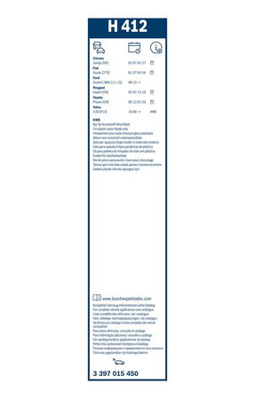 Zadní stěrač FORD C-MAX II [DXA] r.v. 2015-2017, BOSCH H412 400mm