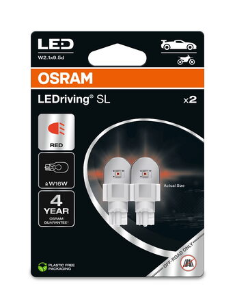 OSRAM LED 12V W16W W2,1x9,5d červená (2ks) Duo-blister