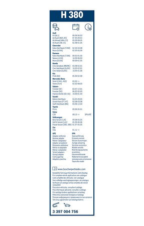 Zadní stěrač HONDA Civic Hatchback [FC/FK] r.v. 2017->, BOSCH H380 370mm