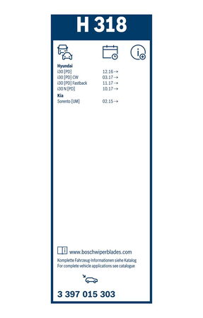 Zadní stěrač HYUNDAI i30 [PD] r.v. 2016->, BOSCH H318 300 mm