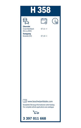 Zadní stěrač SSANGYONG Korando [CK] r.v. 2010->, BOSCH H358 350mm
