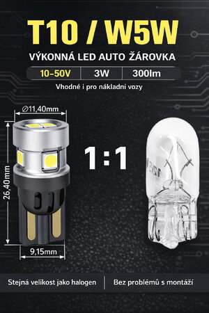 LED T10 bílá, 9-50V, 6LED/3030SMD CAN-Bus