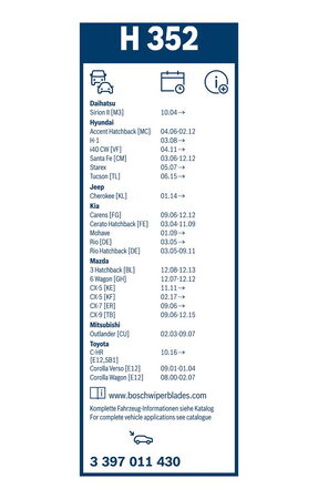Zadní stěrač MAZDA CX-9 (TC) r.v. 2016->, BOSCH 350 mm