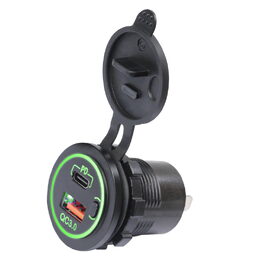 USB nabíječka QC3.0 + USB-C, zelené podsvícení