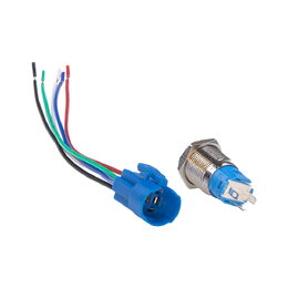 Tlačítko kovové kulaté, modré podsvícení