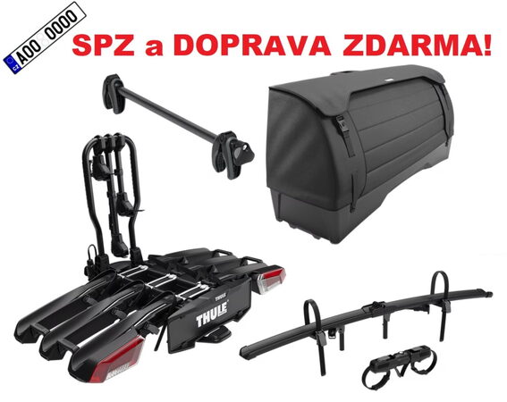 Nosič 3 jízdních kol Thule EasyFold 3 + Box Thule Onto2 + adaptér pro 4. kolo + rameno