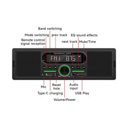 1DIN autorádio Bluetooth/USB/USB-C/AUX, s vestavěnými reproduktory