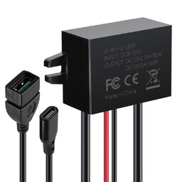Měnič napětí 12-24/5-12V, 3A USB-C QC3.0 samice + USB-A