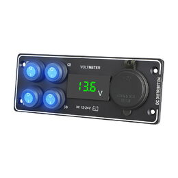 Panel s 4x spínači + USB-C/USB-A + Voltmetr, 12/24V