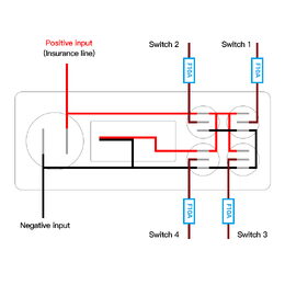 Panel s 4x spínači + USB-C/USB-A + Voltmetr, 12/24V