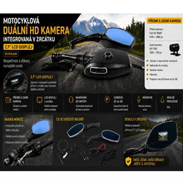 Motocyklová DUAL HD kamera integrovaná v zrcátku s 2,7" LCD