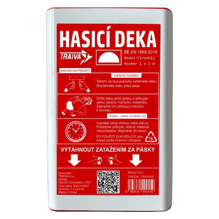 Hasicí deka Firex H11 v odolném plastovém pouzdře, bílá, rozměr: 1 x 1m