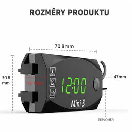 Digitální teploměr, hodiny a voltmetr na motocykl