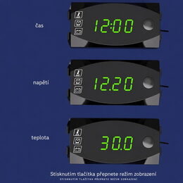 Digitální teploměr, hodiny a voltmetr na motocykl