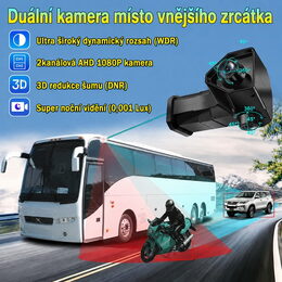 AHD kamerový set s monitorem 12,3", dvojitá kamera na rameni, DVR, pravá strana