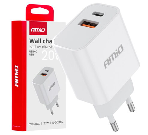 Síťová nabíječka USB+USB-C 20W Quick Charge 230V