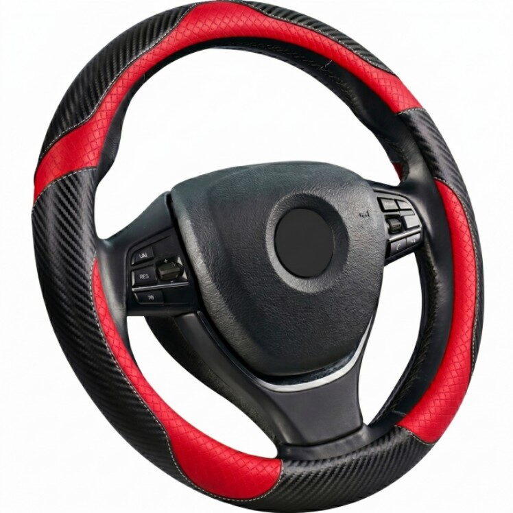 Potah na volant imitace carbonu černo-červený 37-39cm