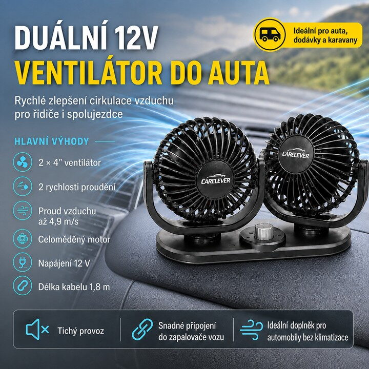 Ventilátor DUO na palubní desku 12V