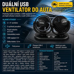 Ventilátor DUO na palubní desku USB-C