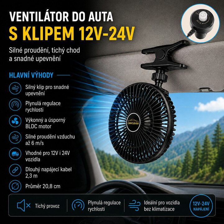 Ventilátor 208 mm na klip 12-24V