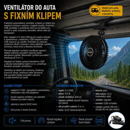 Ventilátor 208 mm na klip USB