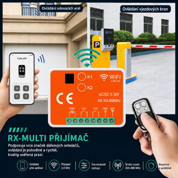 Univerzální 2-kanálový WiFi/RF přijímač 300–868 MHz pro vrata a brány, Tuya/SmartLife