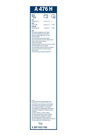 Zadní stěrač FORD Mondeo IV Hatchback [07] r.v. 2007-2014, BOSCH A476H 475mm