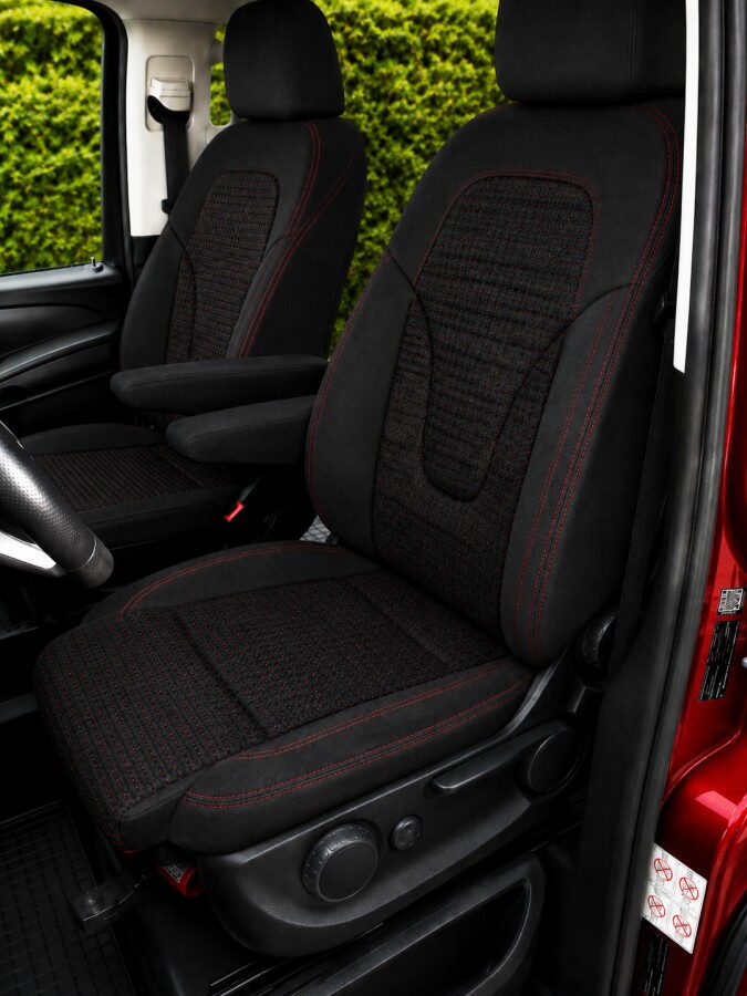 Autopotahy na míru MERCEDES V-KLASSE, 2 M., od 2014 do dnes, AUTHENTIC DOBLO žakar červený