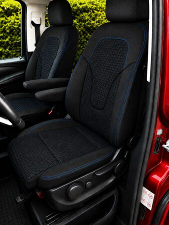 Autopotahy na míru VOLKSWAGEN CRAFTER II, 3 MÍSTA, od r. 2017 AUTHENTIC DOBLO žakar modrý