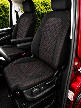 Autopotahy na míru VOLKSWAGEN CRAFTER II, 5 MÍST, od r. 2017 AUTHENTIC CARO červené