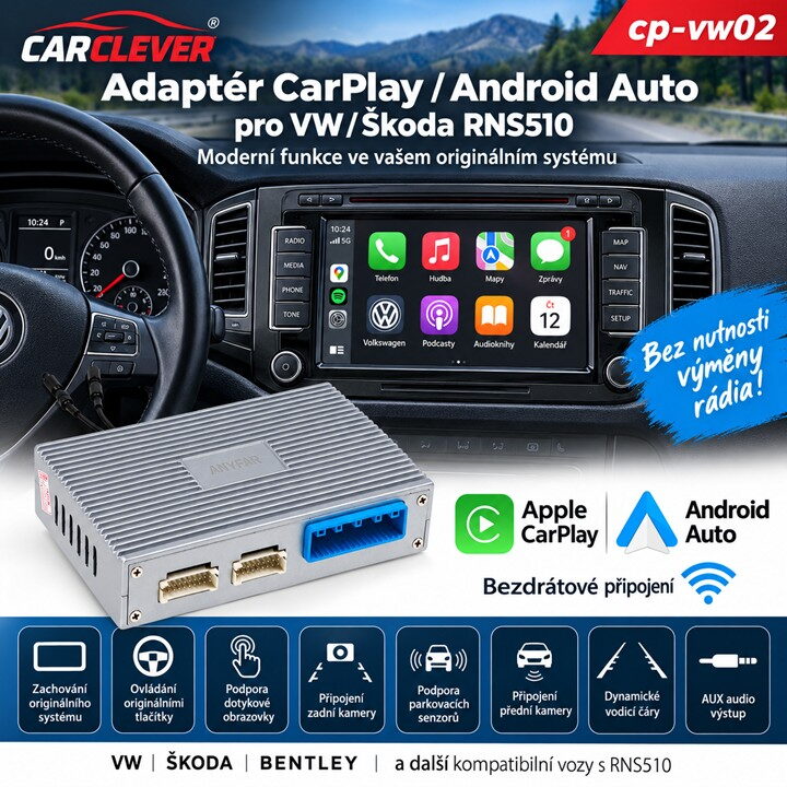 Adaptér CarPlay/Android Auto VW/Škoda RNS510