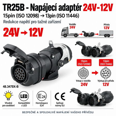 Napájecí adaptér 24V-12V 15pin(ISO12098) - 13pin(ISO11446)