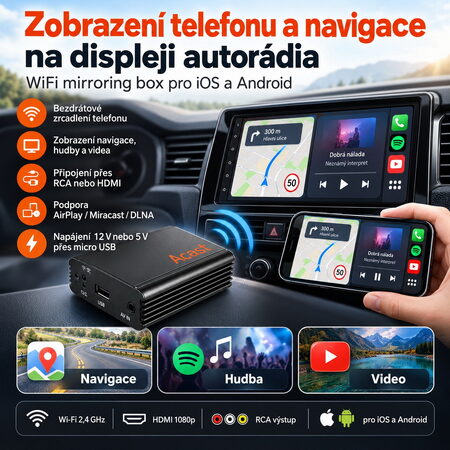 Zobrazení telefonu (navigace) na displeji autorádia