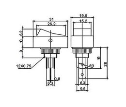 Vypínač kolébkový 12V/20A, červená LED 12V