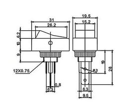 Vypínač kolébkový 12V/20A, žlutá LED 12V