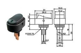 Vypínač kolébkový 12V/20A, zelená LED 12V