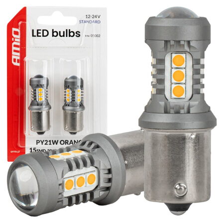 LED žárovky BAU15s PY21W oranžová, 15SMD 3030 12/24V - 2ks