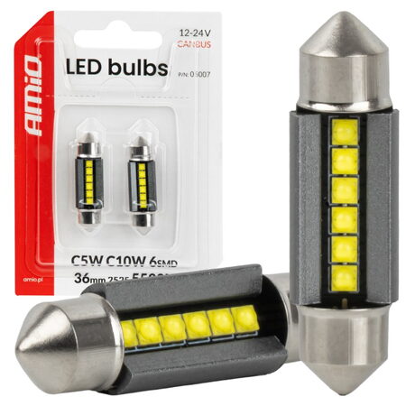 LED žárovky sufit 36mm C5W C10 bílá, 6SMD 2525, Canbus, 12/24V