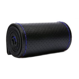 Potah volantu kožený černý s modrou nití 37-38cm, obvod 8,5-10,5 cm